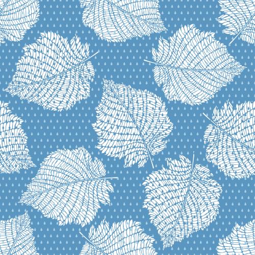 Vector image white leaf silhouettes, raindrops on blue