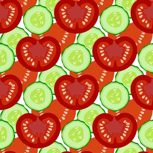 Vector image tomatoes and cucumbers, diagonal composition
